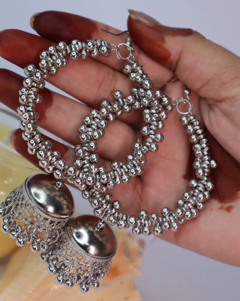 Beautiful silver oxidised jhumka Earrings for Women & Girls 3